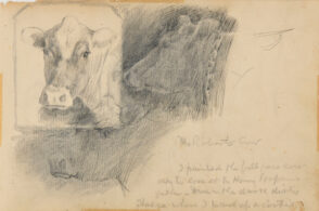 Sketch from a Camping Trip on the Lower Susquehanna in 1887 (3 studies of cow’s head). Inscribed: ‘Mr. Roberts Cow/I painted the full face cow/only to lose it to Harry Hopkins..’