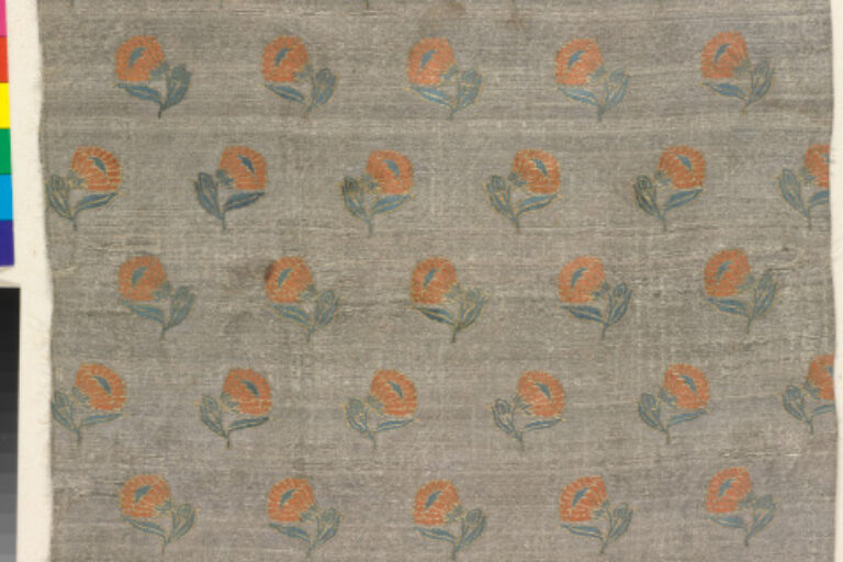 Fragment of Brocaded and Stamped Metallic Ground Fabric