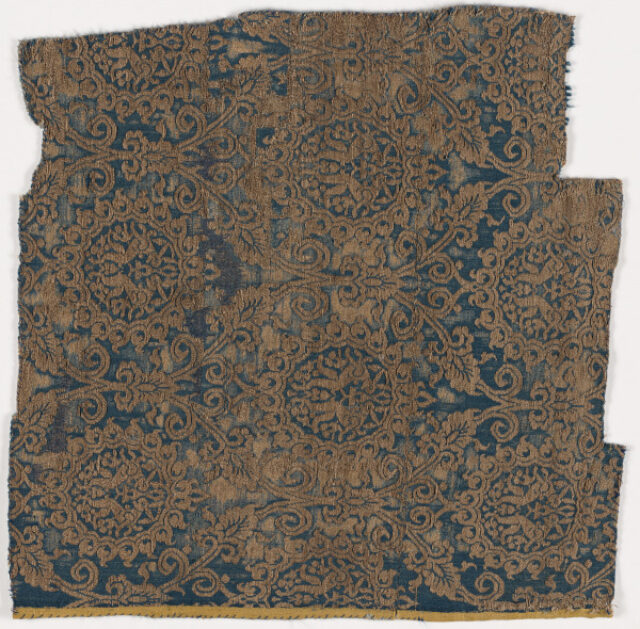 Fragment of Medieval Silk with Confronting Rabbits