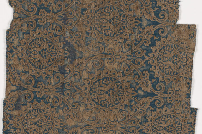 Fragment of Medieval Silk with Confronting Rabbits