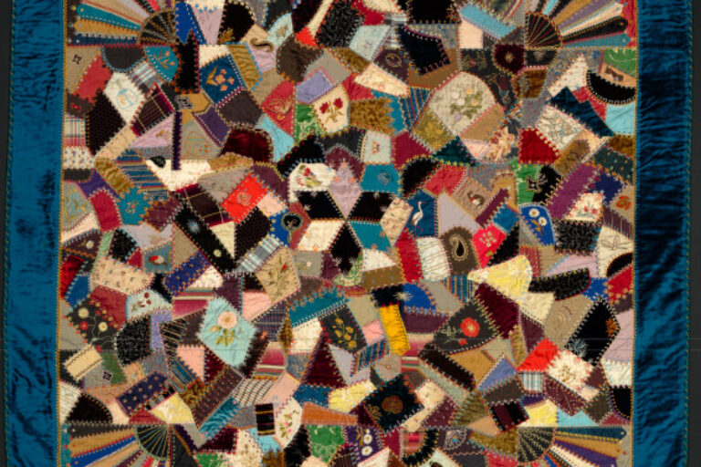 Crazy Quilt with Center Star and Blue Velvet Border