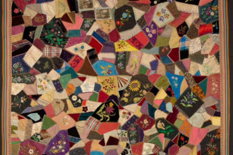 Crazy Quilt with Striped Ribbon Border