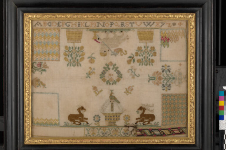 SAMPLER WITH FOUNTAIN AND LAMB OF GOD
