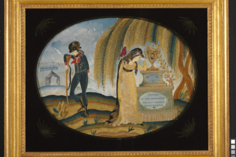 MOURNING EMBROIDERY DEPICTING LIBERTY WEEPING AT THE TOMB OF WASHINGTON