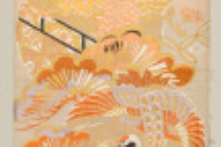 Maru obi featuring crane medallions with pine and chrysanthemum motifs
