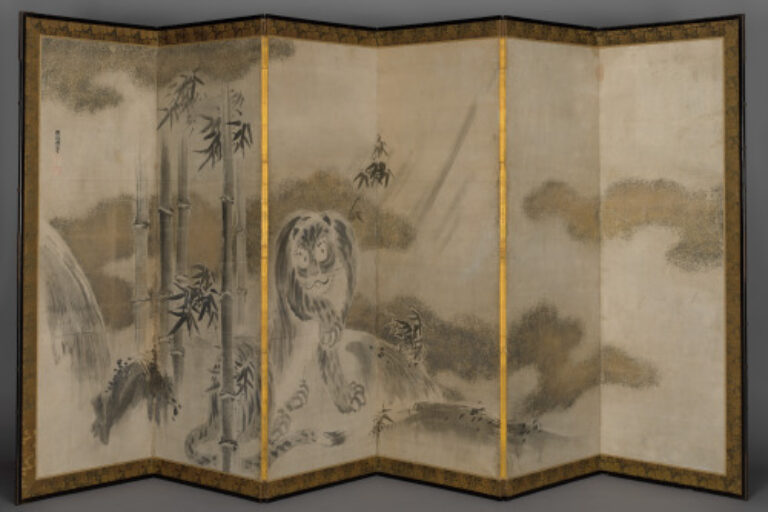 Tiger Seated in a Snowy Bamboo Stand