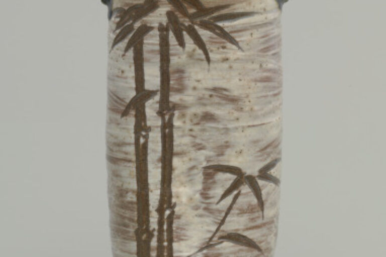 Oribe-Style Tall Vase with Bamboo Decoration