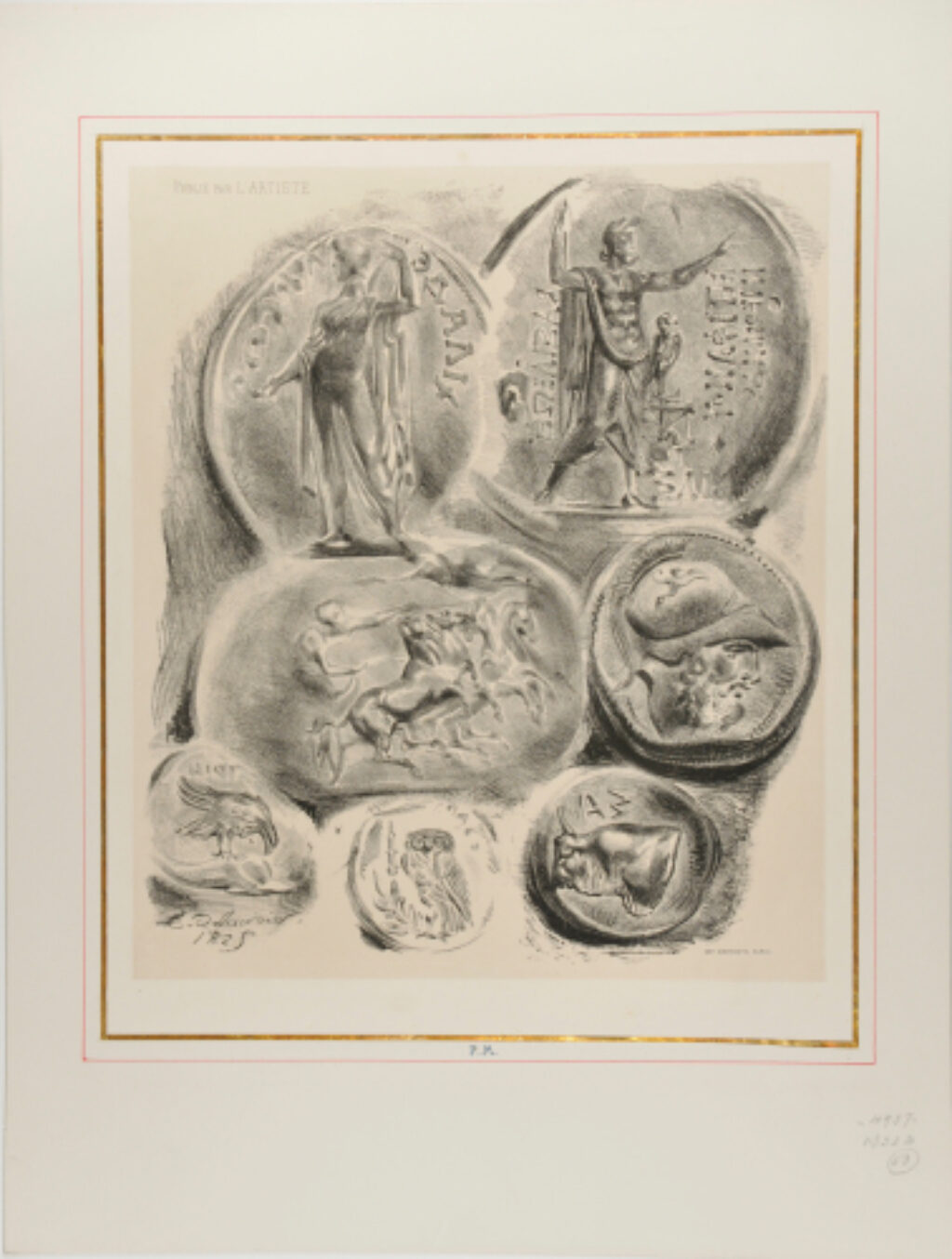 Feuille de sept médailles antiques