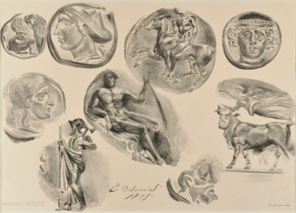 Feuille de neuf médailles antiques