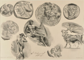 Feuille de neuf médailles antiques