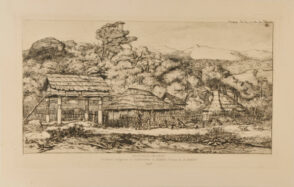 Greniers indigènes et habitations à Akaroa, presqu’Ile de Banks, 1845