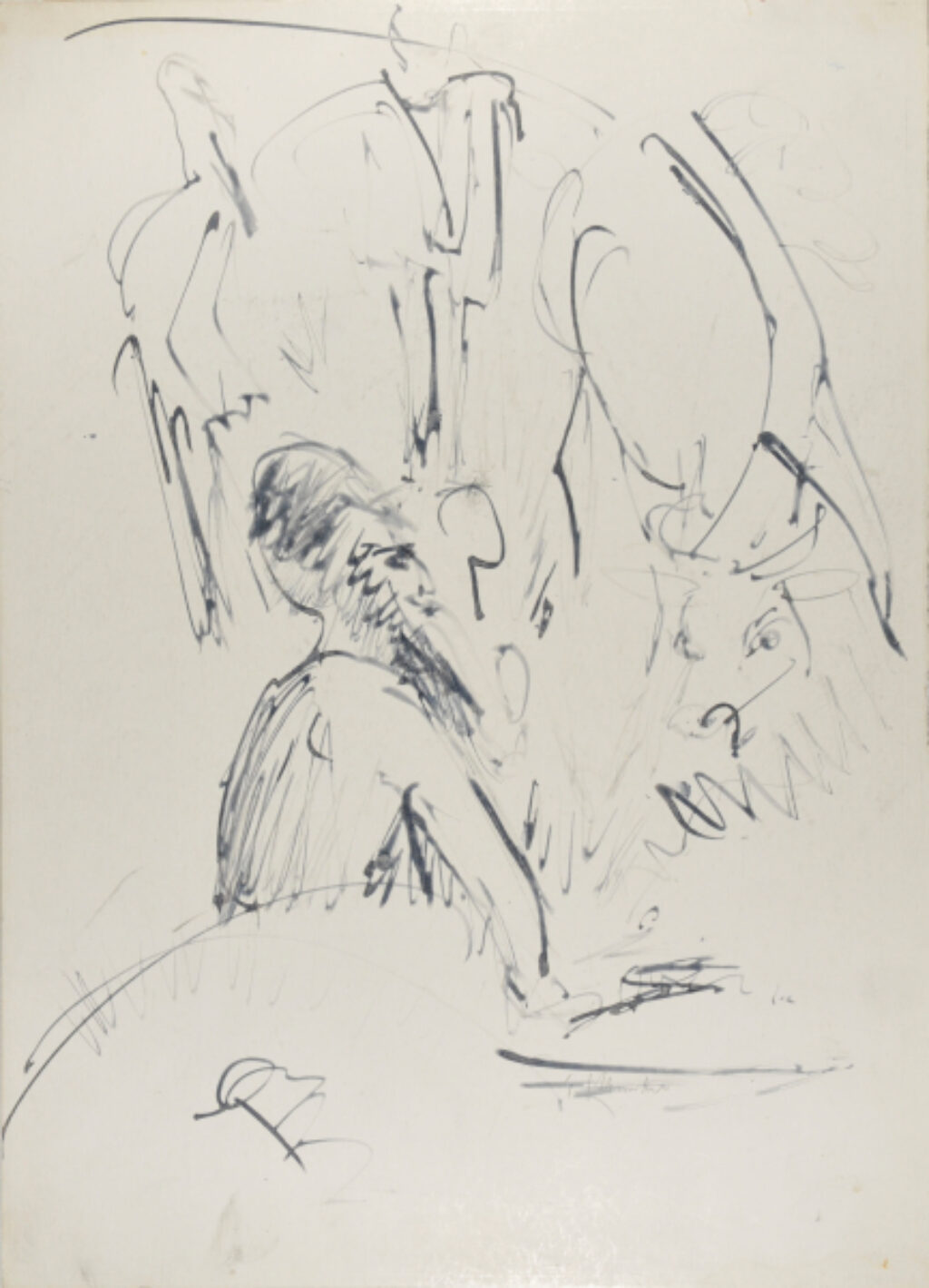 Cattle and Man (recto); Seated Woman (verso)