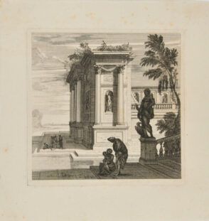 Roman Palace with Three Figures at Foot of Stairs