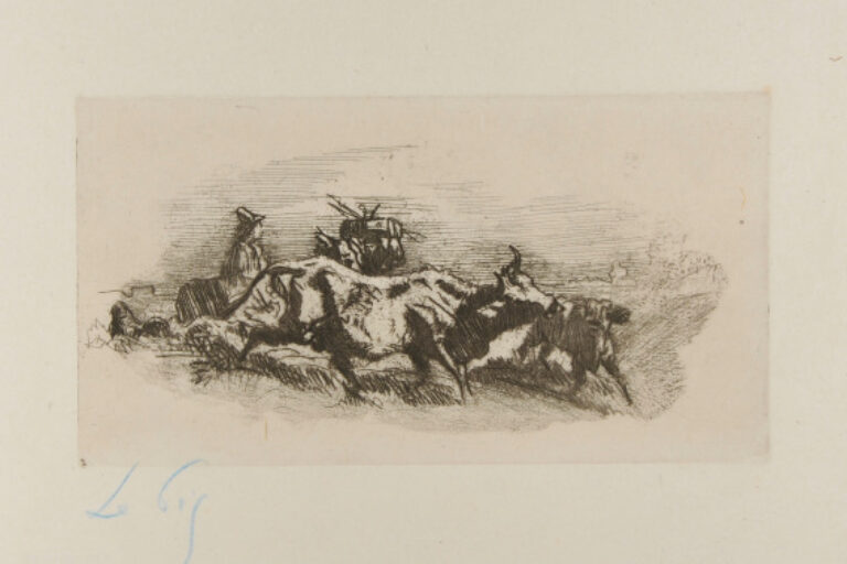 HERDSMAN, WOMAN, AND TWO COWS