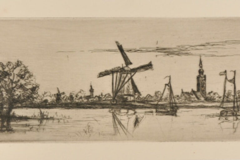 WINDMILL AND VILLAGE WITH BULB-SHAPED STEEPLE