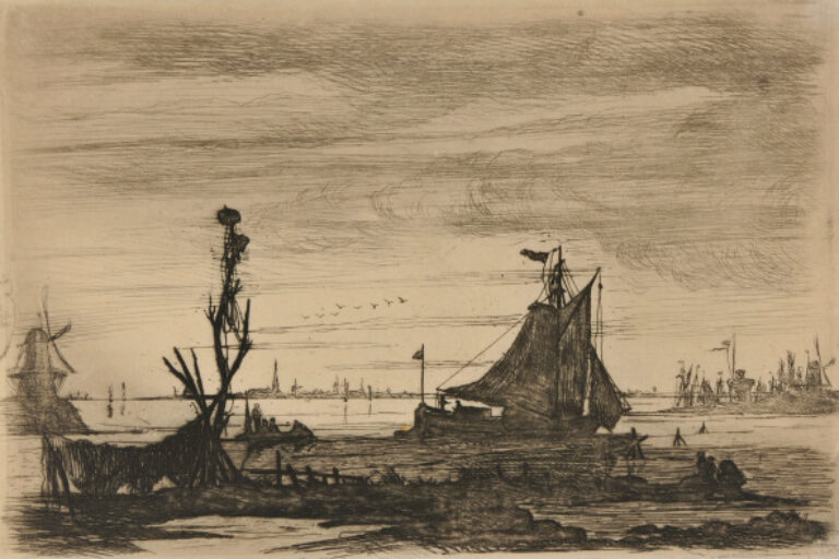 SHORE WITH NETS DRYING ON THE LEFT