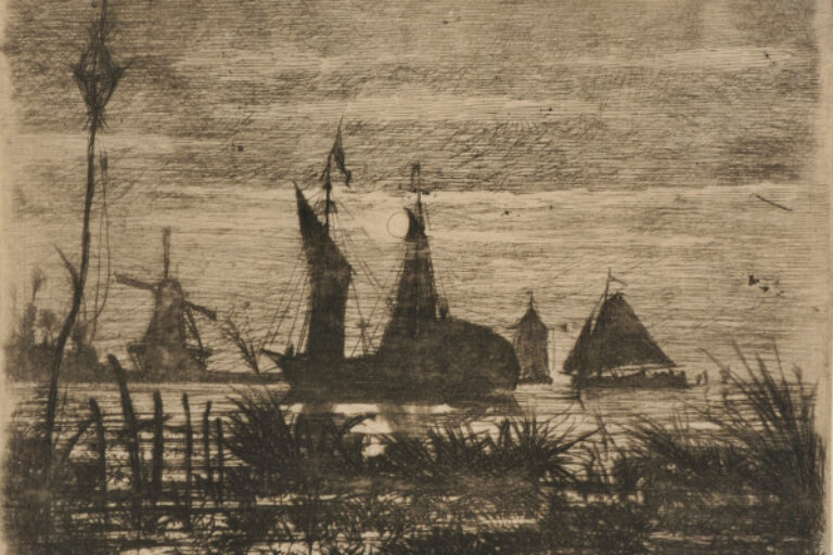 LANDSCAPE WITH BOATS AND WINDMILL BY MOONLIGHT