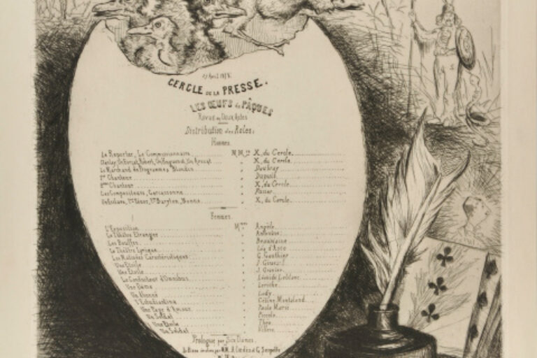 PROGRAM FOR THE EASTER EGGS, REVUE IN TWO ACTS, CERCLE DE LA PRESSE, APRIL 27, 1878