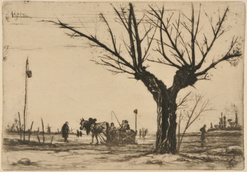 Traineau et arbre dépouillé