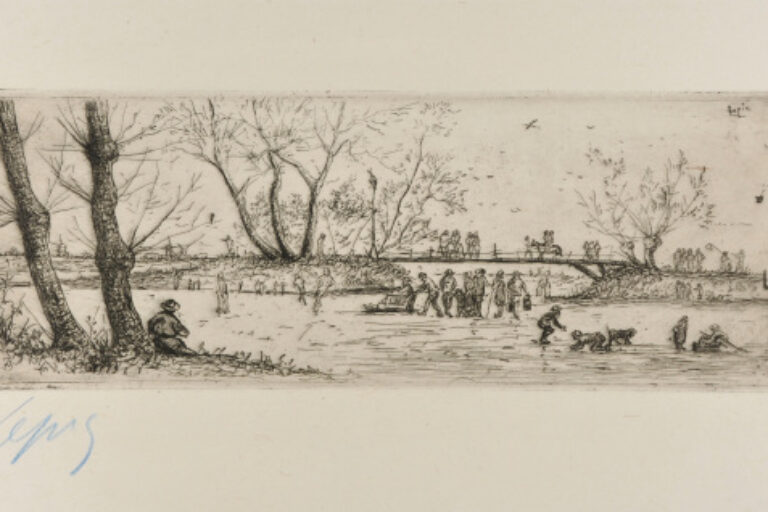 SKATERS WITH SEATED SPECTATOR AT LEFT, NEXT TO TWO TREES