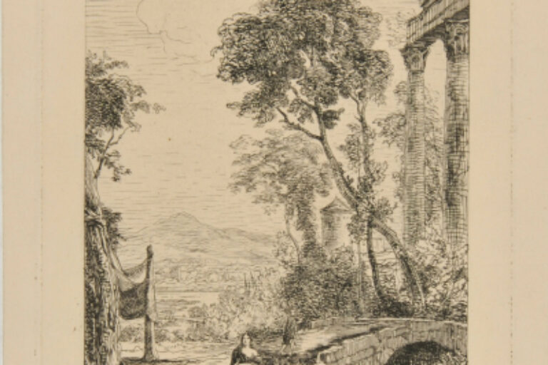 WOMAN SEATED AT A BRIDGE IN RUINS