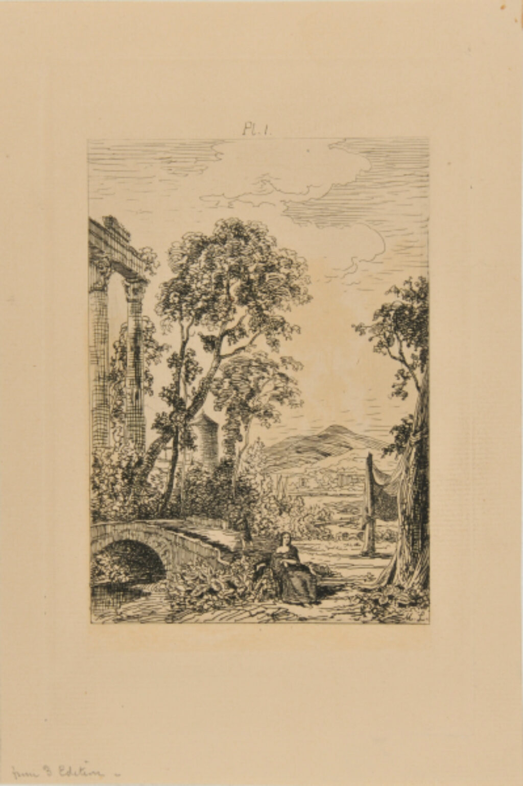 Woman Seated at a Bridge in Ruins