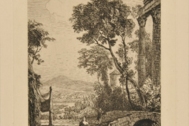 WOMAN SEATED AT A BRIDGE IN RUINS