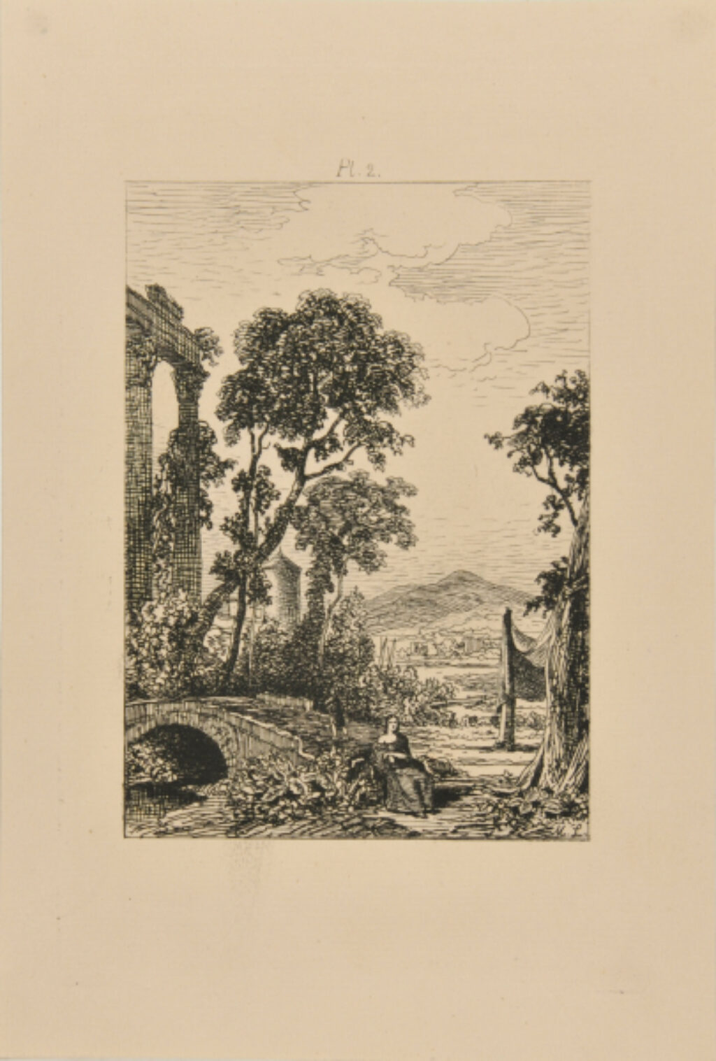 Woman Seated at a Bridge in Ruins