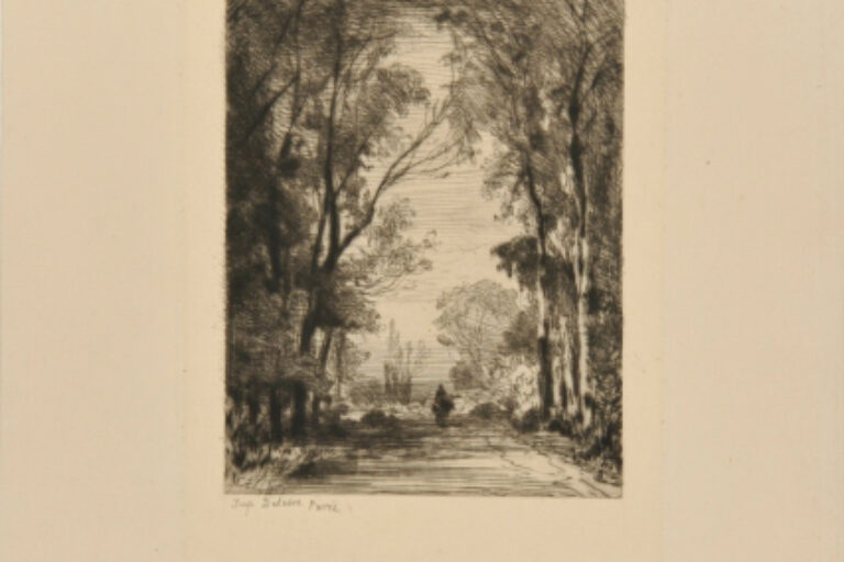 TRAVELER ON A ROAD IN A FOREST