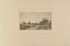 Paysage, avec un homme sur un chemin, au crépuscule