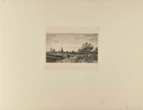 Paysage, avec un homme sur un chemin, au crépuscule