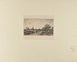 Paysage, avec un homme sur un chemin, au crépuscule