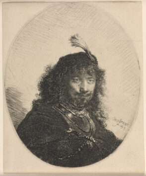 Self-Portrait (?) with Plumed Cap and Lowered Sabre