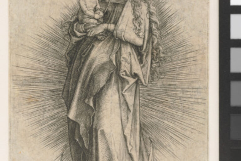 THE VIRGIN WITH LONG HAIR, STANDING ON A CRESCENT