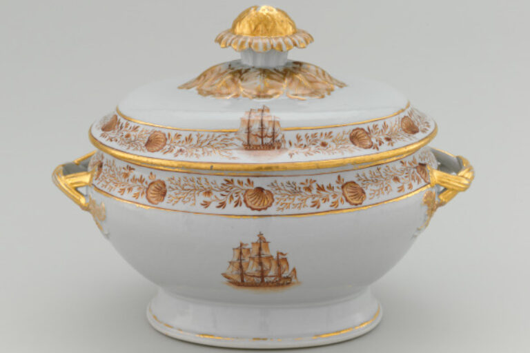 American Market Covered Soup Tureen Decorated with a Sailing Vessel