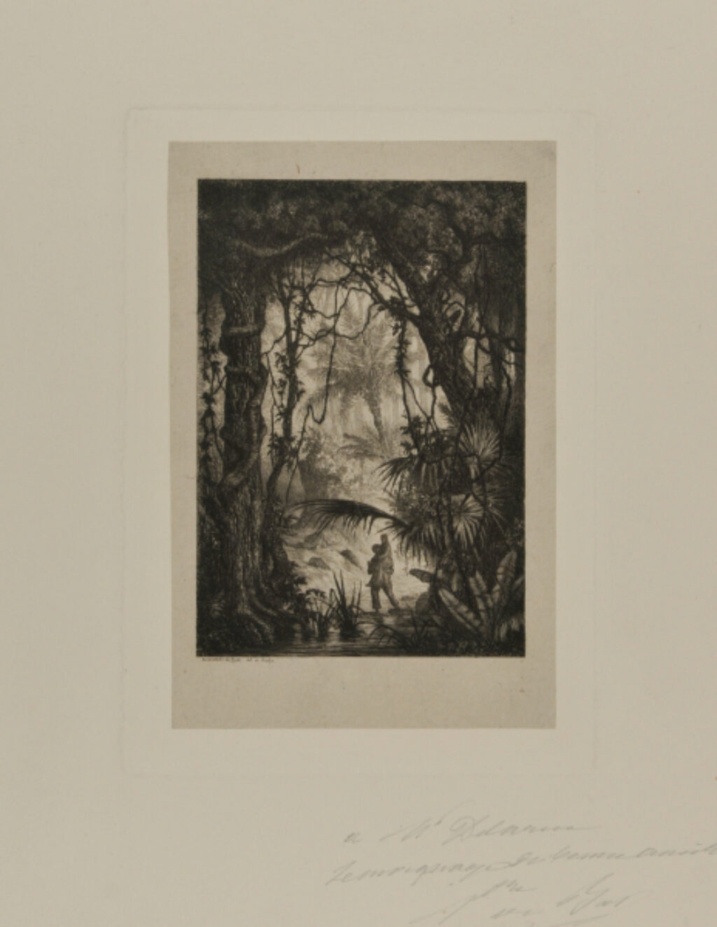 Man Carrying a Woman Over a River in a Jungle.