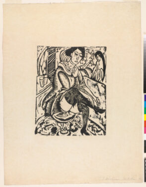 Woman Buttoning Her Shoe