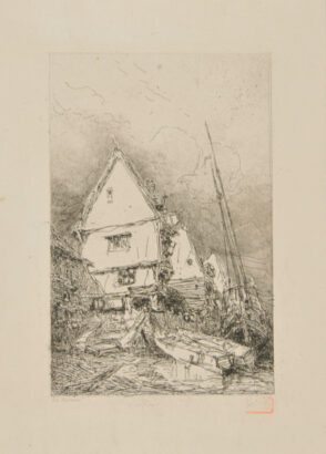 From Croquis de Voyage de 1843: Boats Moored Near Village