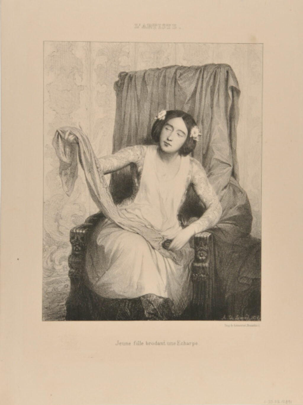 Jeune Fille Brodant une Écharpe