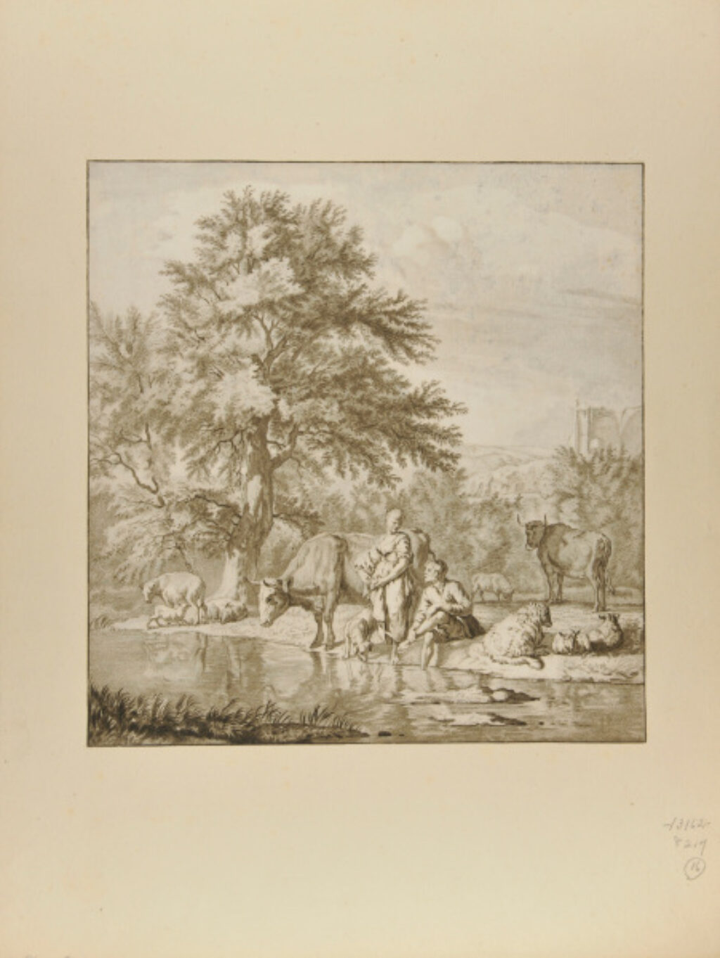 Le Troupeau pres de la Riviere, after van de Velde