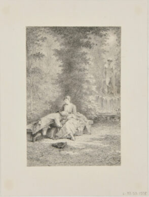 Couple in a garden by a fountain