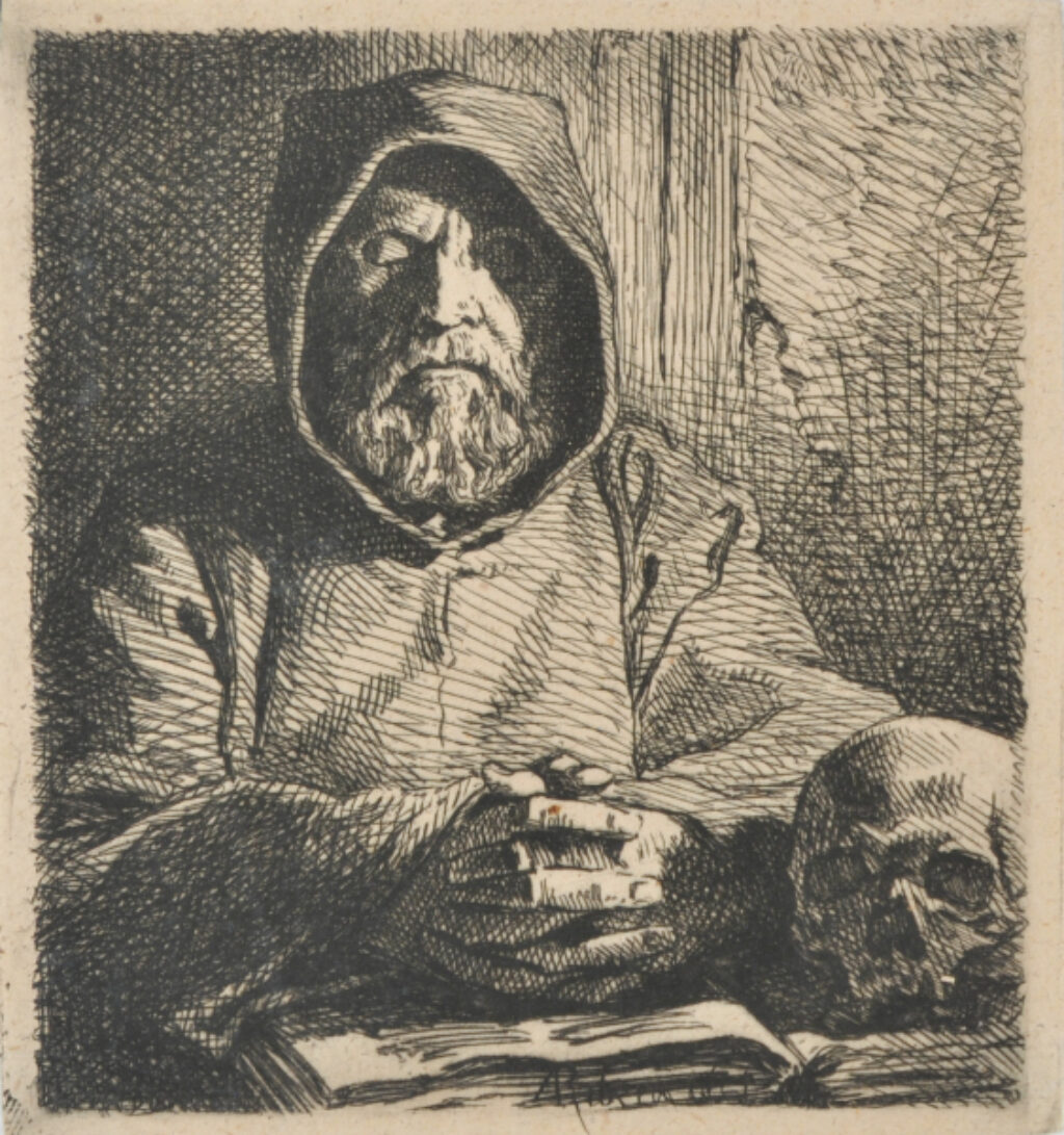 Tête de moine en prière