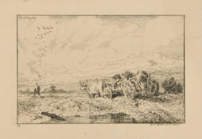 Paysage: Chariot attelé de boeufs