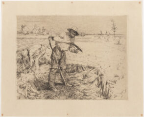 Faucheur Aiguisant Sa Faux. Published in L’Eau-Forte en 1879.