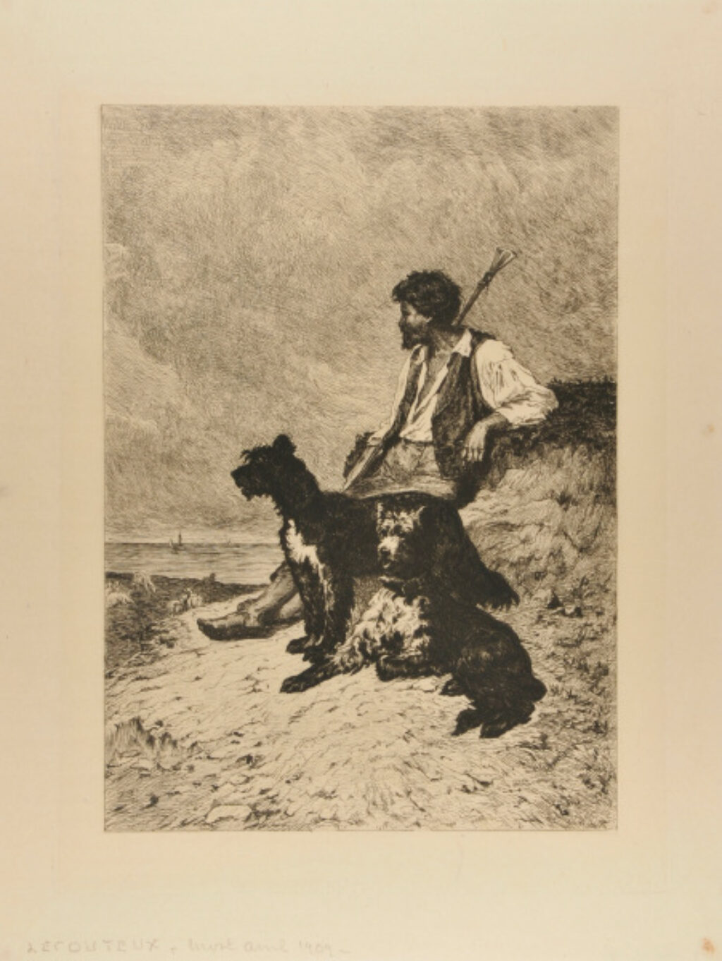 Shepherd with His Two Dogs by the Sea