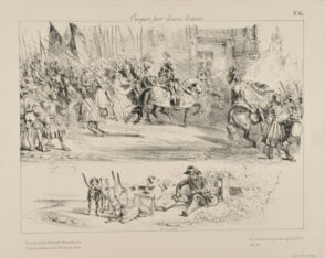 Croquis par divers Artistes: No. 61: Army Marching Through a Town, Hunter Resting