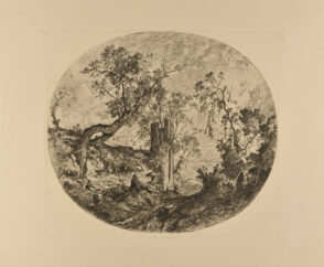 Landscape: Figure Seated on a Rock beneath a Gnarled Tree with a Fortification Tower behind