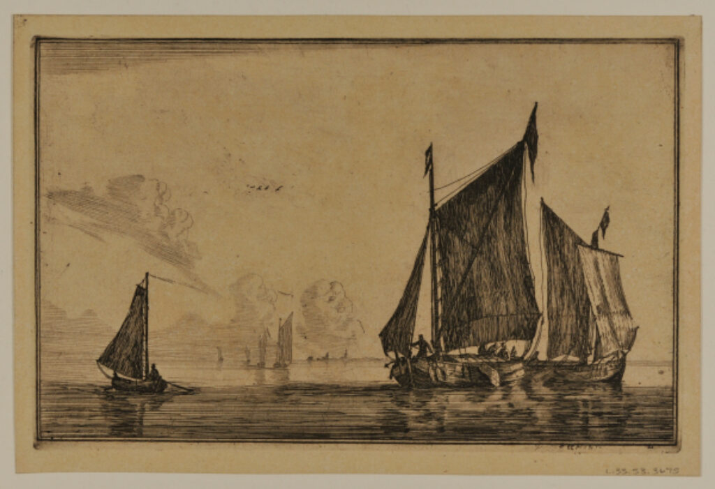 Three Sailing Vessels on Calm Waters