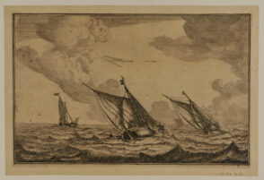 Three Sailing Vessels at Choppy Sea