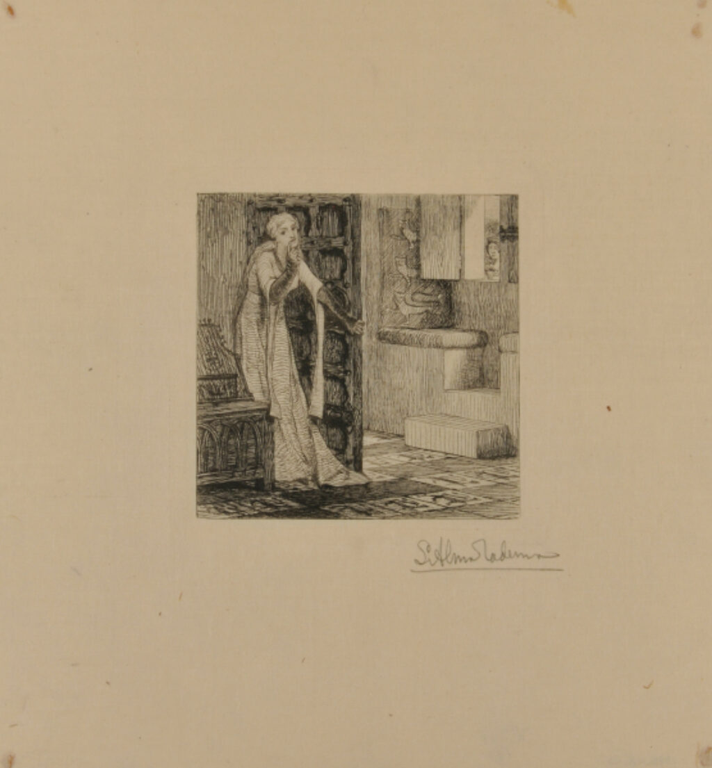 Interior – woman hiding behind a door